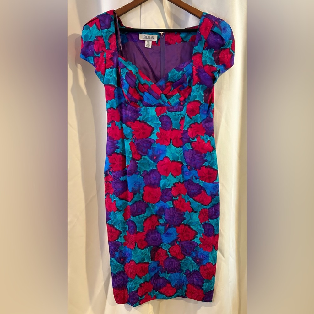 GILLIAN women’s vintage purple‎ Silk floral dress size 8